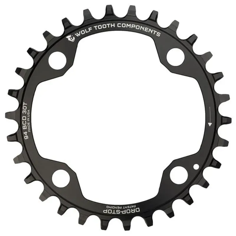 Wolf Tooth 94 BCD Chainring - 30t 94 BCD 4-Bolt Drop-Stop For SRAM Cranks Black